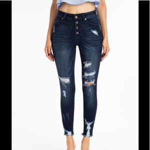 Kan Can High Rise Distressed Ankle Skinny NWT